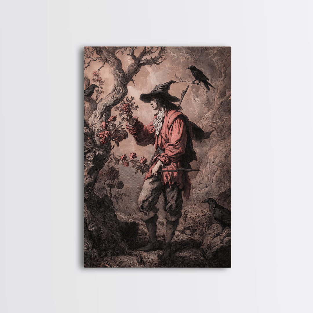 The Vampire Florist, Baroque Witchcraft Art, Vertical Wall Art, Macabre Wall Art, Canvas Print, Halloween Wall Art, Gothic Home Decor