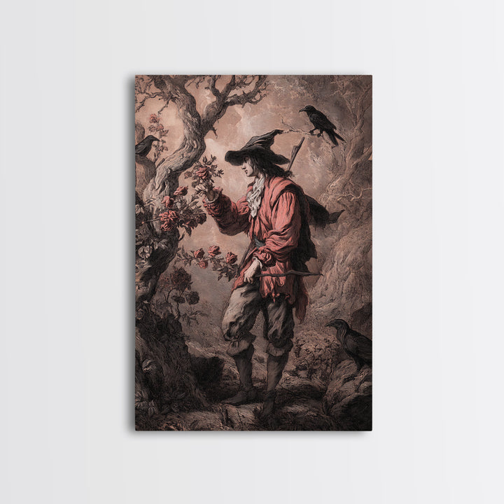 The Vampire Florist, Baroque Witchcraft Art, Vertical Wall Art, Macabre Wall Art, Canvas Print, Halloween Wall Art, Gothic Home Decor