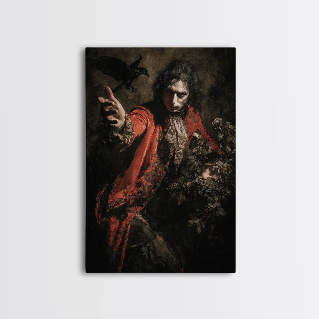 The Vampire Florist, Dark Romantic Horror Art, Vertical Wall Art, Gothic Horror Wall Art, Canvas Print, Halloween Wall Art