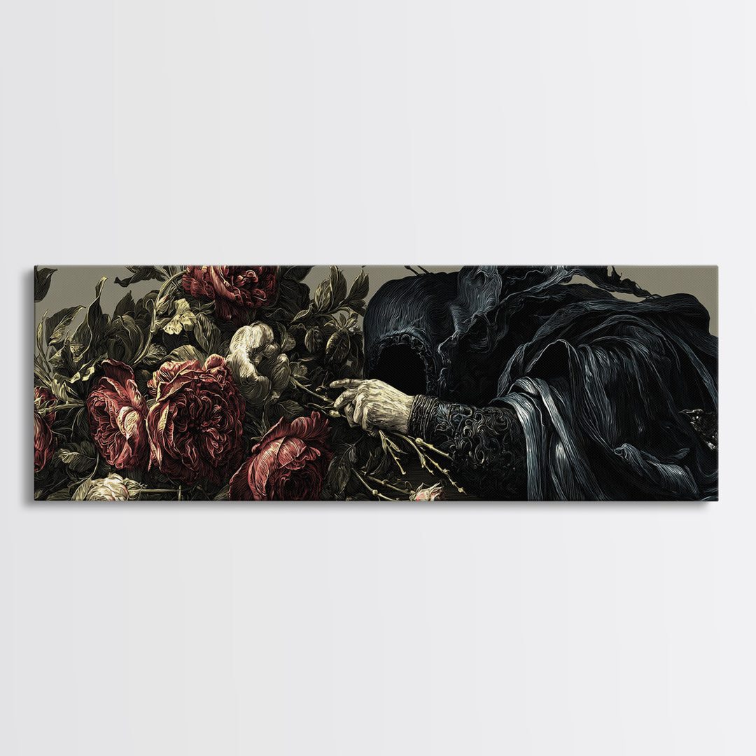 The Vampire Florist, Visionary Gothic Art, Extra Wide Wall Art, Gothic Horror Wall Art, Canvas Print, Halloween Wall Art