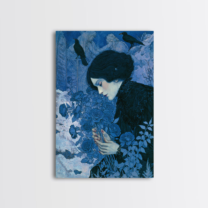 The Vampire Florist, Symbolist Death Art, Vertical Wall Art, Dark Fantasy Wall Art, Canvas Print, Halloween Wall Art