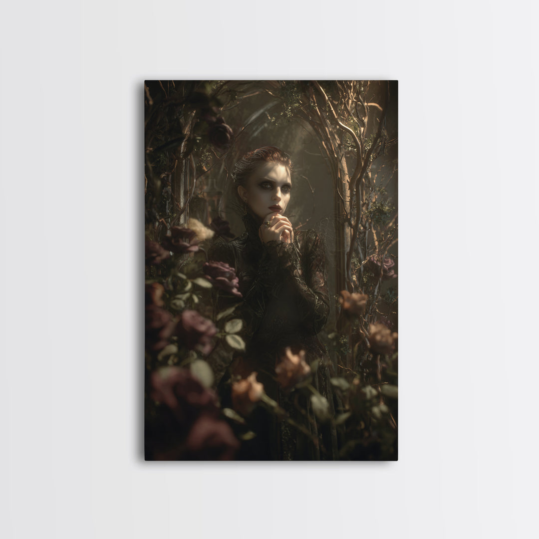 The Vampire Florist, Dark Symbolist Art, Vertical Wall Art, Macabre Wall Art, Canvas Print, Halloween Wall Art, Halloween Decor