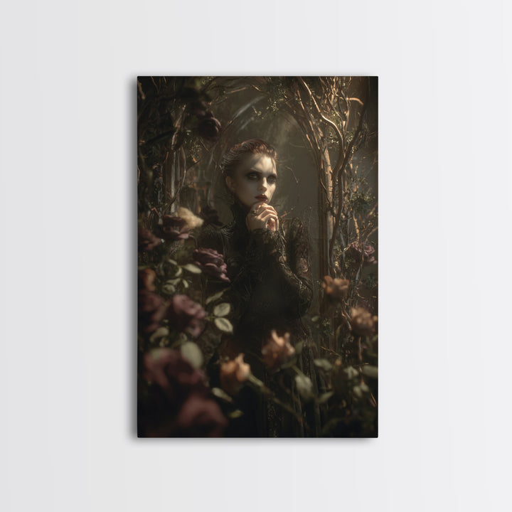 The Vampire Florist, Dark Symbolist Art, Vertical Wall Art, Macabre Wall Art, Canvas Print, Halloween Wall Art, Halloween Decor