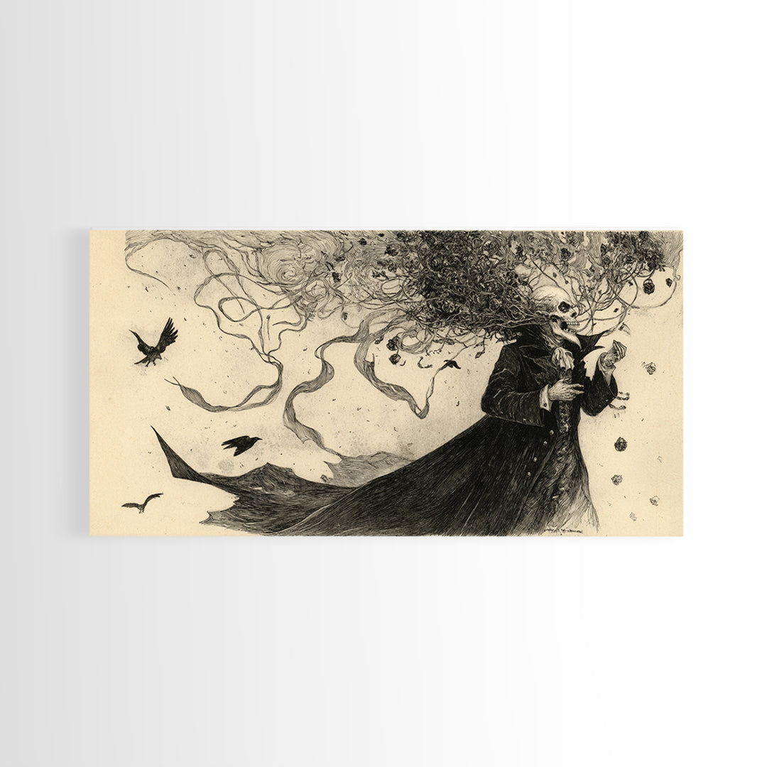 The Vampire Florist, Expressionist Nightmare Art, Wide Panoramic Art, Gothic Horror Wall Art, Canvas Print, Halloween Wall Art