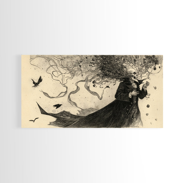 The Vampire Florist, Expressionist Nightmare Art, Wide Panoramic Art, Gothic Horror Wall Art, Canvas Print, Halloween Wall Art