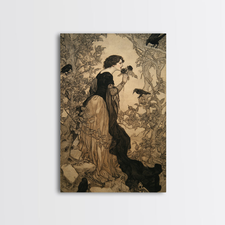 The Vampire Florist, Gothic Storybook Art, Vertical Wall Art, Macabre Wall Art, Canvas Print, Halloween Wall Art, Gothic Home Decor