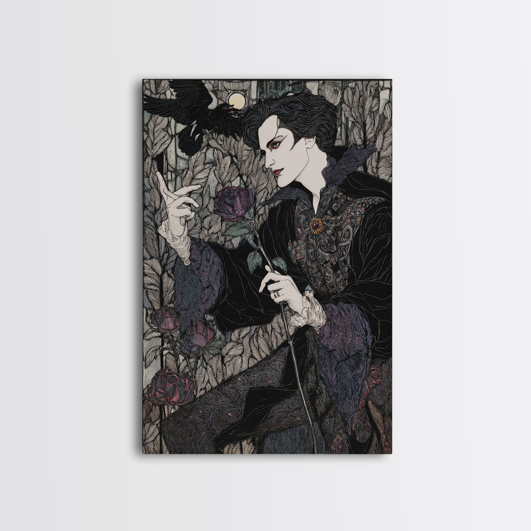 The Vampire Florist, Stained Glass Gothic Art, Vertical Wall Art, Gothic Horror Wall Art, Canvas Print, Halloween Wall Art