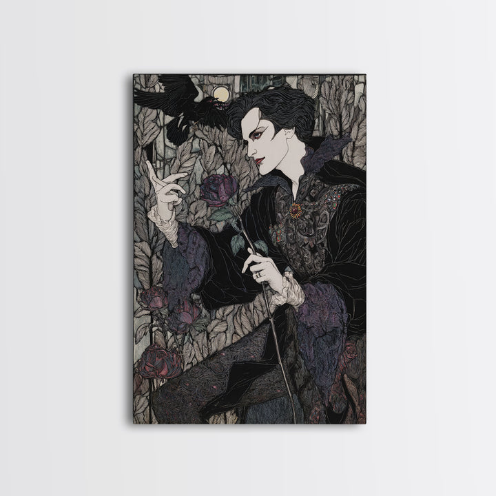 The Vampire Florist, Stained Glass Gothic Art, Vertical Wall Art, Gothic Horror Wall Art, Canvas Print, Halloween Wall Art