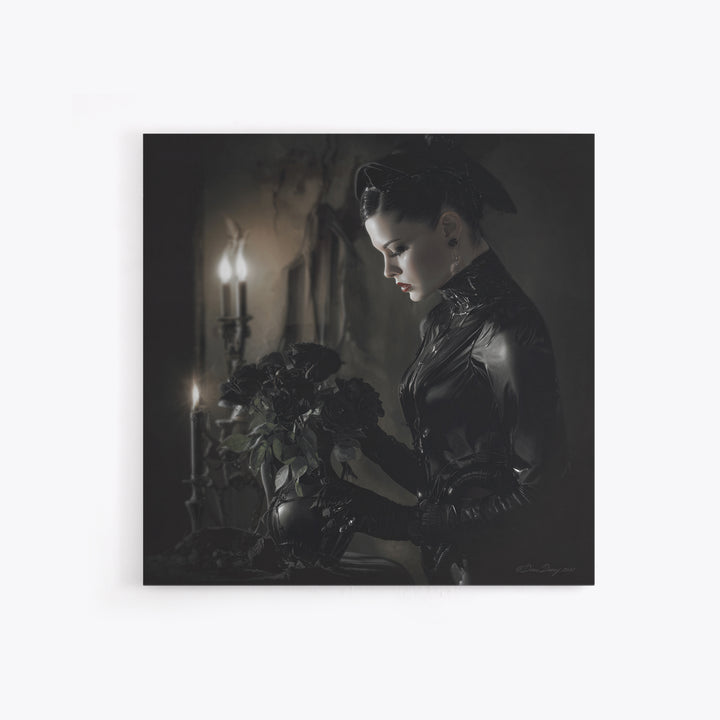 The Vampire Florist, Biomechanical Horror Art, Square Wall Art, Macabre Wall Art, Framed Canvas Print, Halloween Wall Art, Halloween Decor