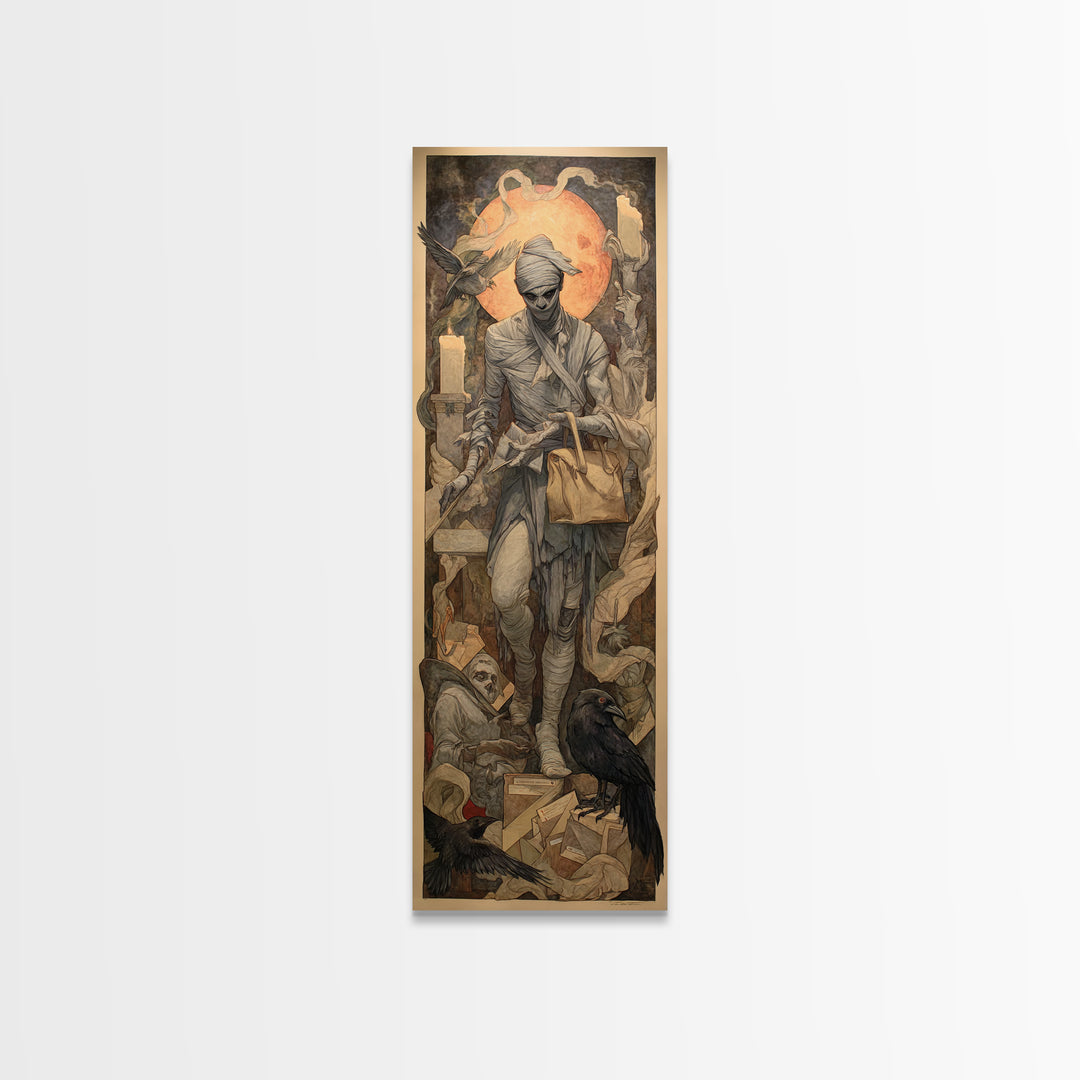 The Mummy Mail Carrier, Dark Renaissance Art, Tall Narrow Wall Art, Gothic Horror Wall Art, Canvas Print, Halloween Wall Art