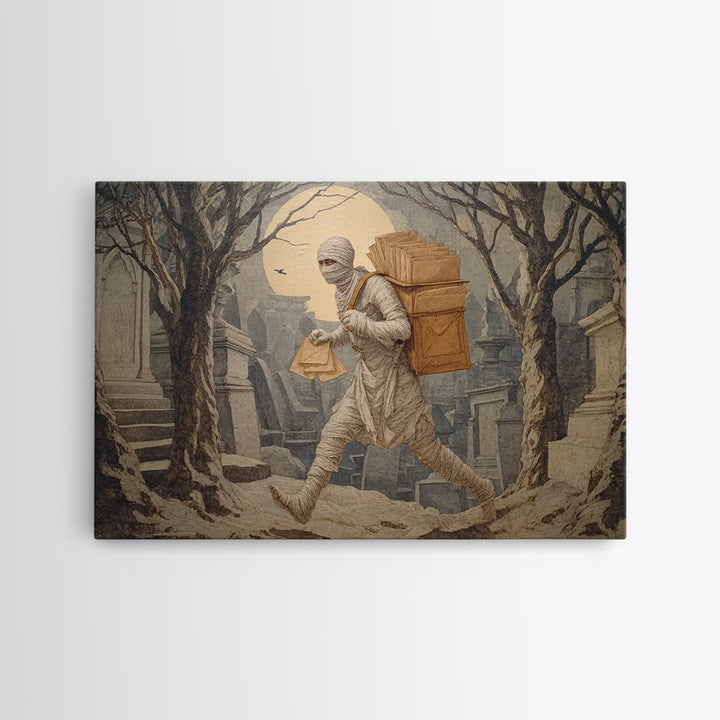 The Mummy Mail Carrier, Romantic Gothic Landscape, Landscape Wall Art, Dark Fantasy Wall Art, Canvas Print, Halloween Wall Art