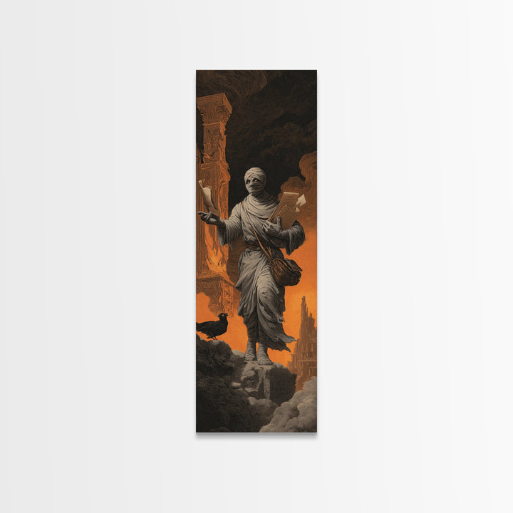 The Mummy Mail Carrier, Apocalyptic Romantic Art, Tall Narrow Wall Art, Gothic Horror Wall Art, Canvas Print, Halloween Wall Art