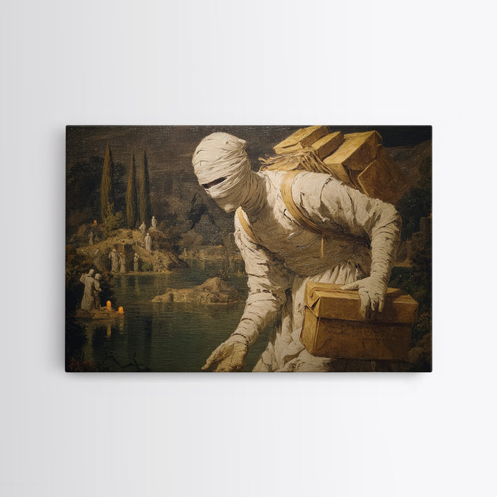 The Mummy Mail Carrier, Symbolist Gothic Landscape, Landscape Wall Art, Dark Fantasy Wall Art, Canvas Print, Halloween Wall Art