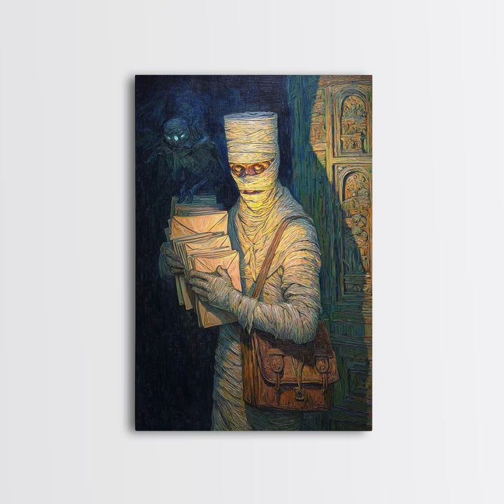 The Mummy Mail Carrier, Expressionist Gothic Art, Vertical Wall Art, Dark Fantasy Wall Art, Canvas Print, Halloween Wall Art