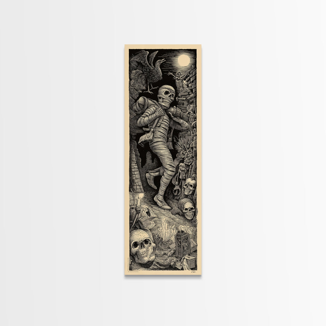The Mummy Mail Carrier, Macabre Folk Print Art, Tall Narrow Wall Art, Gothic Horror Wall Art, Framed Canvas Print