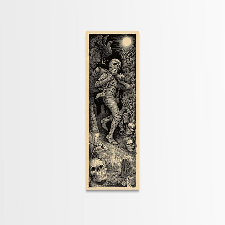 The Mummy Mail Carrier, Macabre Folk Print Art, Tall Narrow Wall Art, Gothic Horror Wall Art, Framed Canvas Print