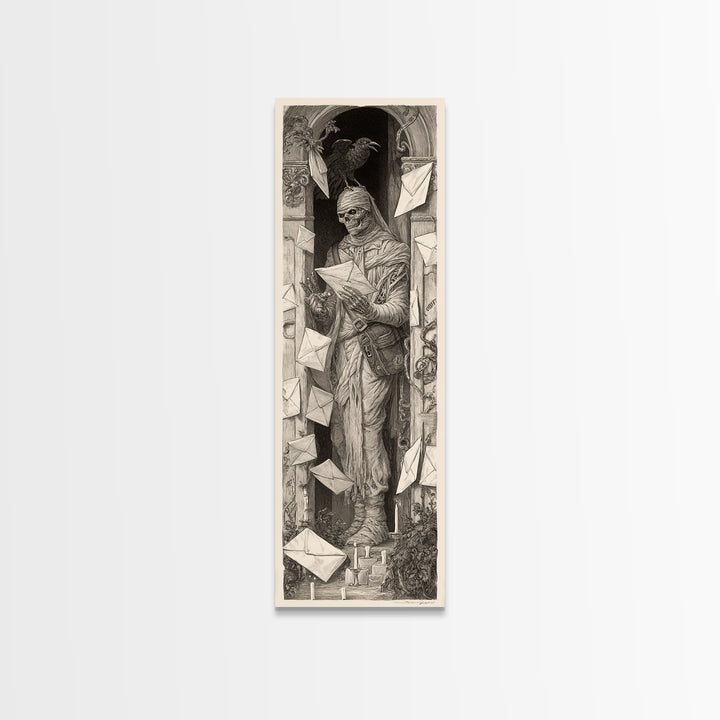 The Mummy Mail Carrier, Biomechanical Horror Art, Tall Narrow Wall Art, Dark Fantasy Wall Art, Framed Canvas Print, Halloween Wall Art