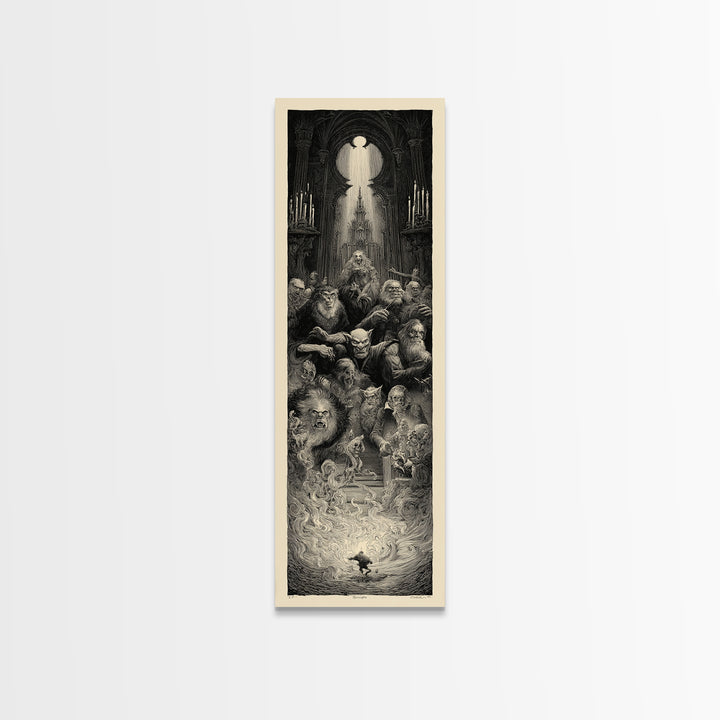 The Monster Family Portrait, Gothic Engraving Art, Tall Narrow Wall Art, Dark Halloween Decor, Canvas Print, Halloween Wall Art