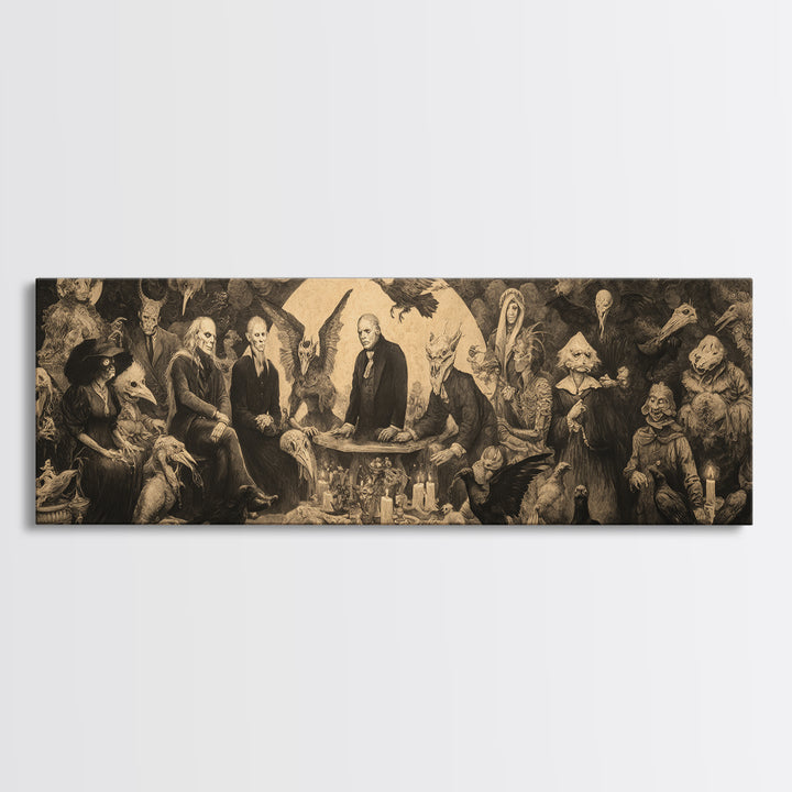 The Monster Family Portrait, Dark Romantic Horror Art, Extra Wide Wall Art, Dark Halloween Decor, Canvas Print, Halloween Wall Art
