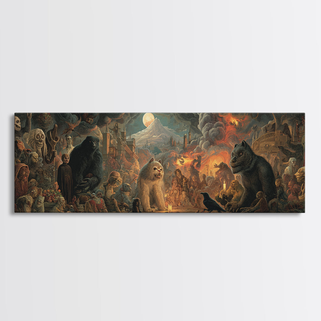 The Monster Family Portrait, Apocalyptic Romantic Art, Extra Wide Wall Art, Dark Halloween Decor, Framed Canvas Print, Halloween Wall Art