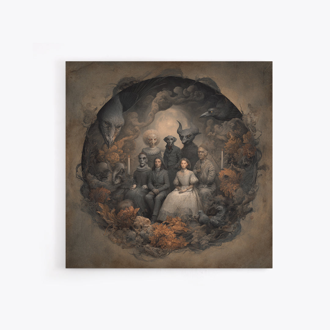 The Monster Family Portrait, Symbolist Dream Art, Square Wall Art, Dark Fantasy Wall Art, Canvas Print, Halloween Wall Art