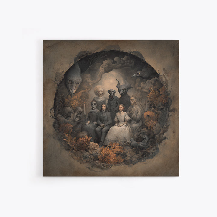The Monster Family Portrait, Symbolist Dream Art, Square Wall Art, Dark Fantasy Wall Art, Canvas Print, Halloween Wall Art