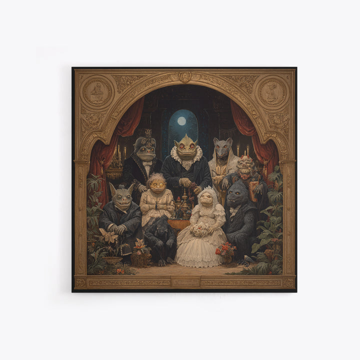 The Monster Family Portrait, Ornate Symbolist Art, Square Wall Art, Macabre Wall Art, Framed Canvas Print, Halloween Wall Art
