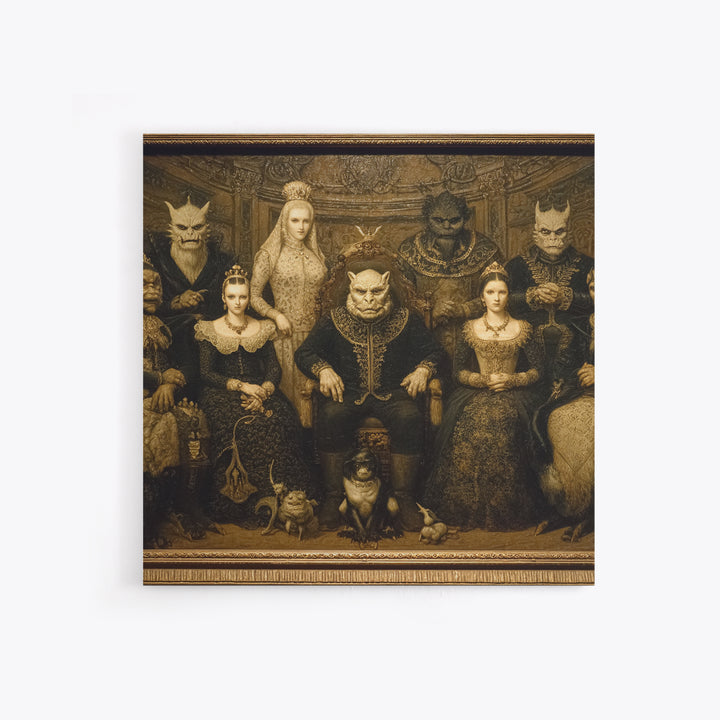 The Monster Family Portrait, Dark Symbolist Art, Square Wall Art, Macabre Wall Art, Framed Canvas Print, Halloween Wall Art