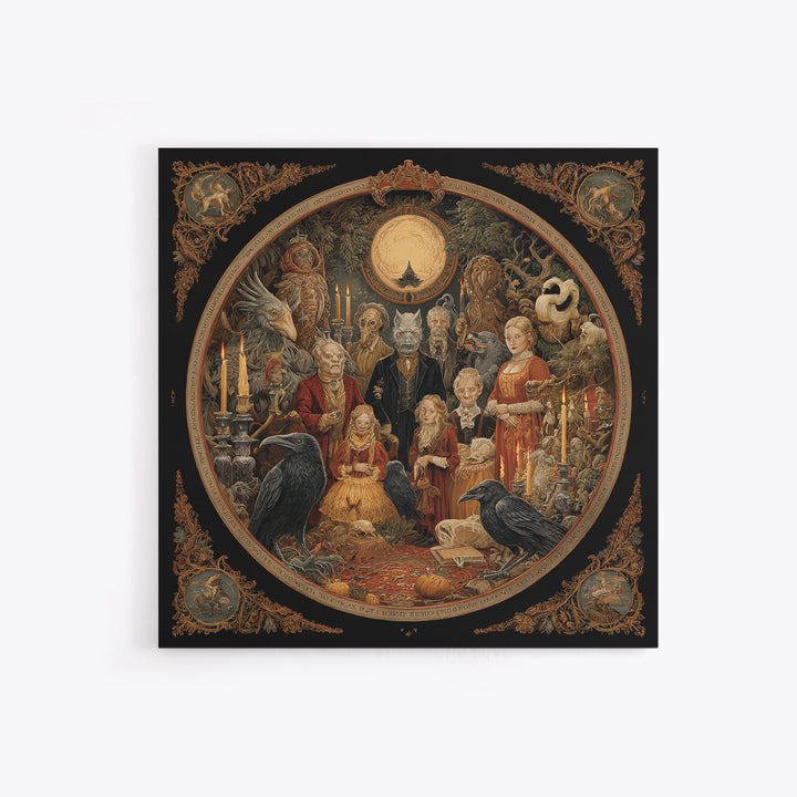 The Monster Family Portrait, Symbolist Etching Art, Square Wall Art, Dark Fantasy Wall Art, Canvas Print, Halloween Wall Art