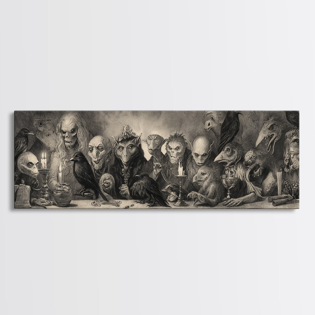 The Monster Family Portrait, Expressionist Nightmare Art, Extra Wide Wall Art, Dark Fantasy Wall Art, Framed Canvas Print