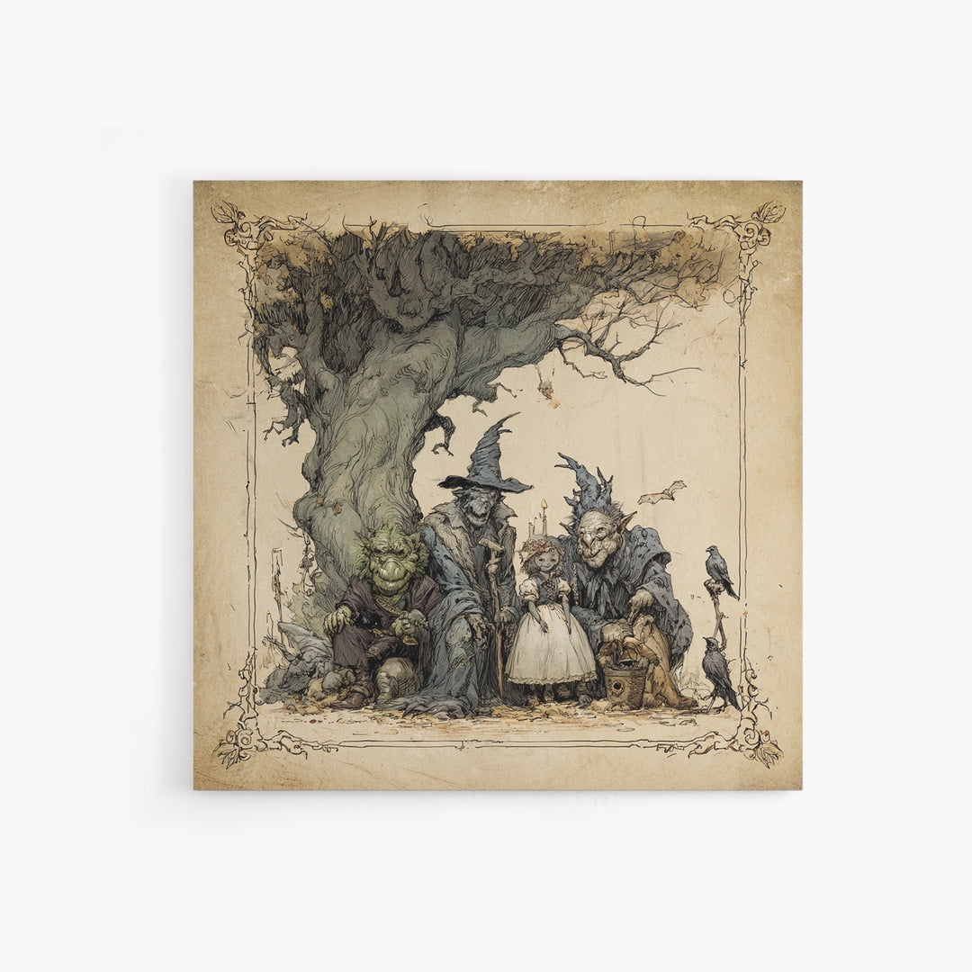 The Monster Family Portrait, Gothic Storybook Art, Square Wall Art, Dark Fantasy Wall Art, Canvas Print, Halloween Wall Art
