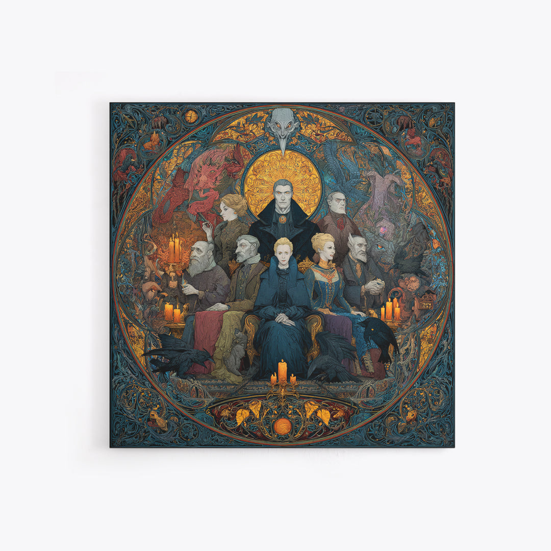 The Monster Family Portrait, Stained Glass Gothic Art, Square Wall Art, Gothic Horror Wall Art, Framed Canvas Print, Halloween Wall Art