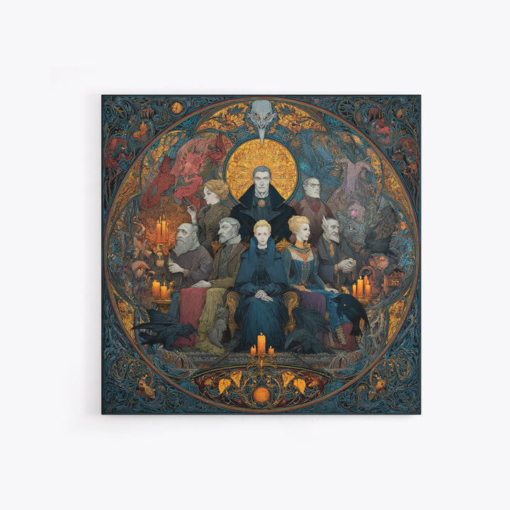 The Monster Family Portrait, Stained Glass Gothic Art, Square Wall Art, Gothic Horror Wall Art, Framed Canvas Print, Halloween Wall Art