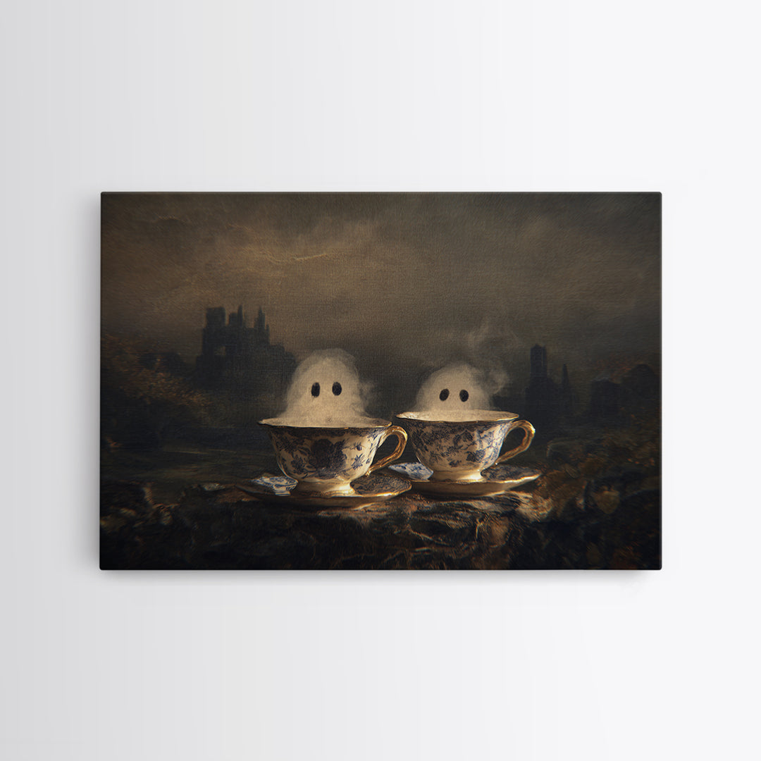 Tiny Ghosts In Teacups, Romantic Gothic Landscape, Landscape Wall Art, Gothic Horror Wall Art, Canvas Print, Halloween Wall Art