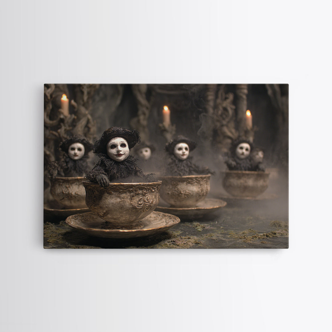 Tiny Ghosts In Teacups, Symbolist Gothic Landscape, Landscape Wall Art, Macabre Wall Art, Canvas Print, Halloween Wall Art, Halloween Decor