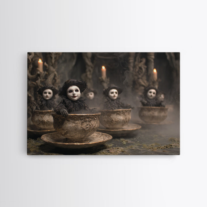 Tiny Ghosts In Teacups, Symbolist Gothic Landscape, Landscape Wall Art, Macabre Wall Art, Canvas Print, Halloween Wall Art, Halloween Decor