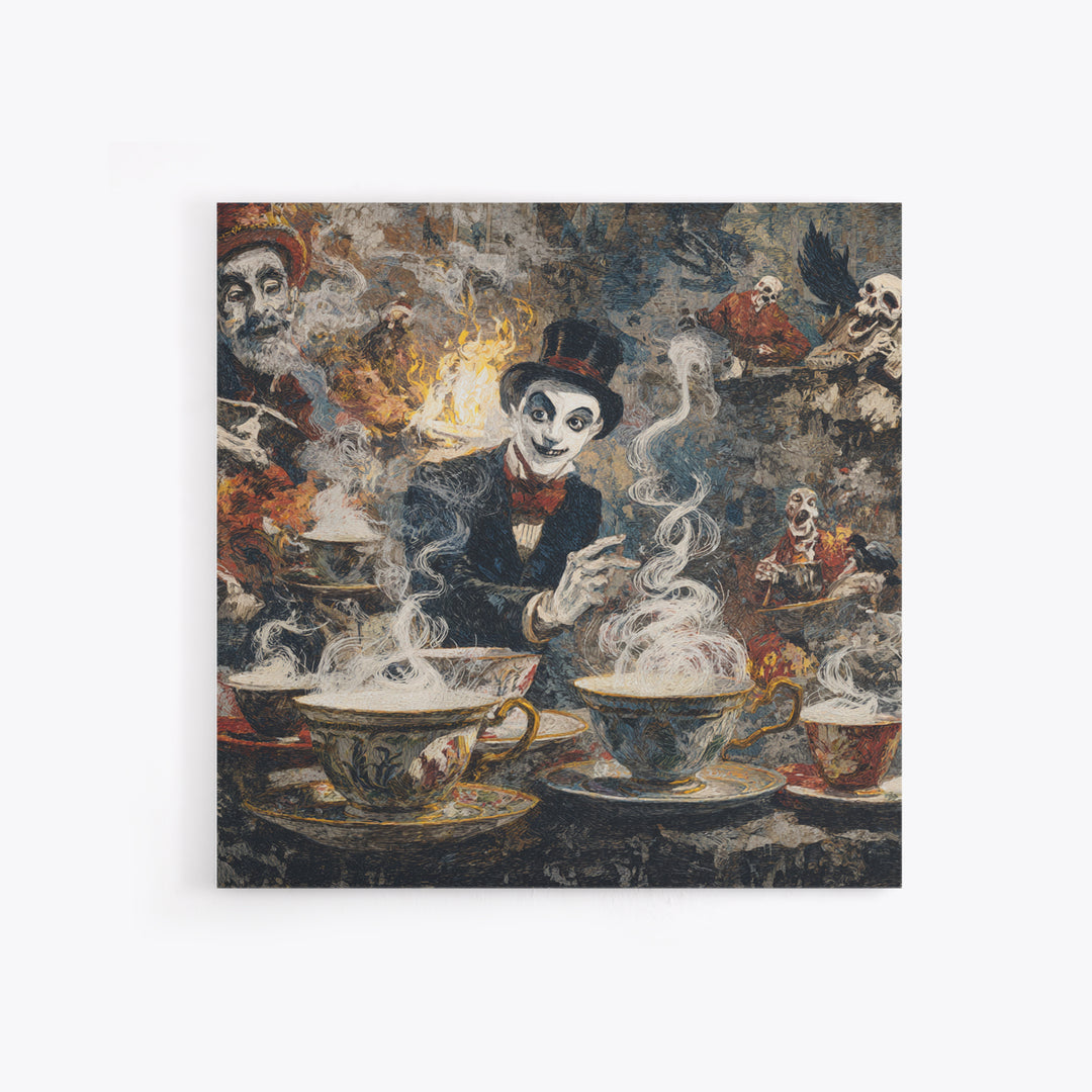Tiny Ghosts In Teacups, Grotesque Carnival Art, Square Wall Art, Macabre Wall Art, Framed Canvas Print, Halloween Wall Art