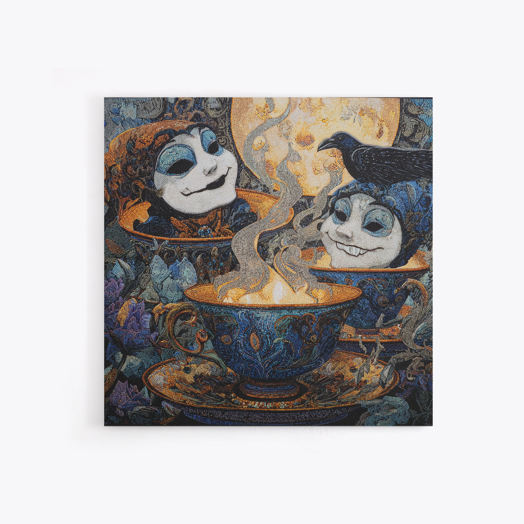 Tiny Ghosts In Teacups, Stained Glass Gothic Art, Square Wall Art, Gothic Horror Wall Art, Canvas Print, Halloween Wall Art