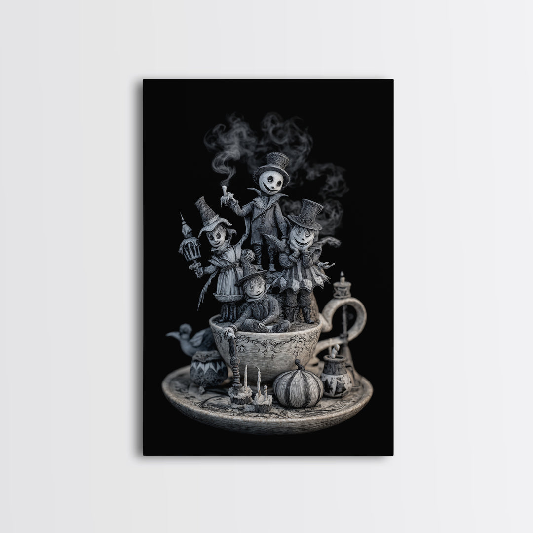 Tiny Ghosts In Teacups, Victorian Macabre Art, Vertical Wall Art, Macabre Wall Art, Canvas Print, Halloween Wall Art, Gothic Home Decor