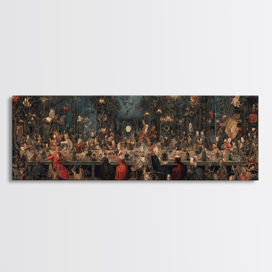 The Spider Sewing Circle, Medieval Grotesque Art, Extra Wide Wall Art, Dark Fantasy Wall Art, Framed Canvas Print, Halloween Wall Art