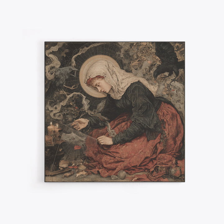 The Spider Sewing Circle, Dark Renaissance Art, Square Wall Art, Gothic Horror Wall Art, Canvas Print, Halloween Wall Art
