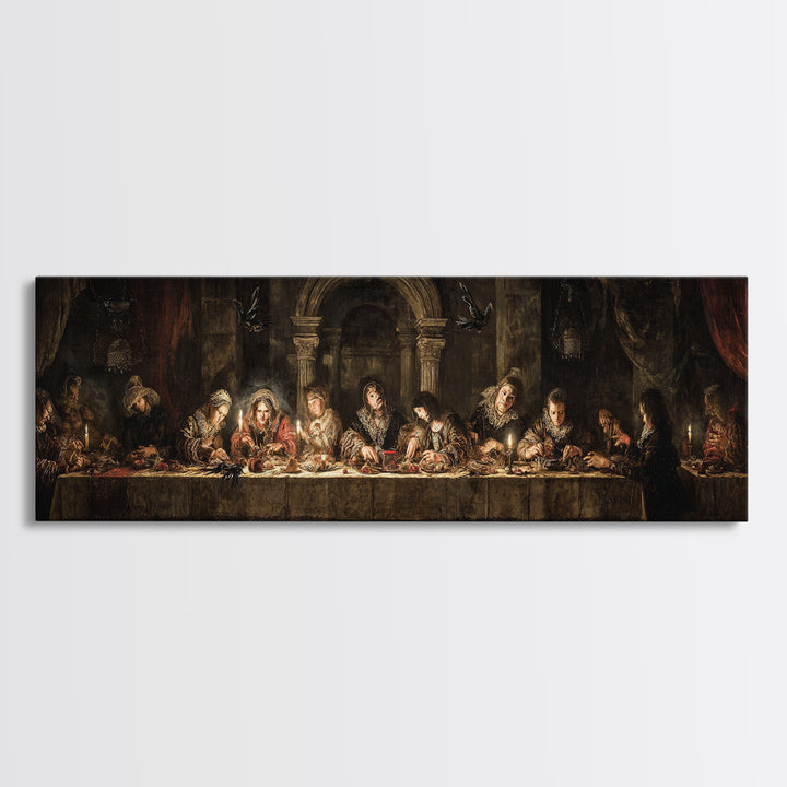 The Spider Sewing Circle, Dark Romantic Horror Art, Extra Wide Wall Art, Macabre Wall Art, Canvas Print, Halloween Wall Art