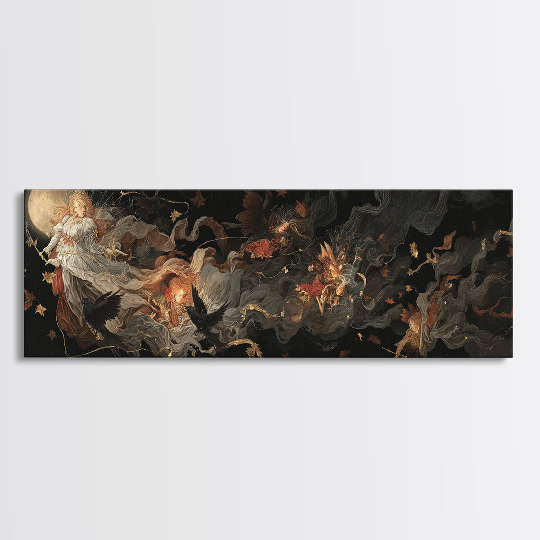 The Spider Sewing Circle, Visionary Gothic Art, Extra Wide Wall Art, Macabre Wall Art, Canvas Print, Halloween Wall Art