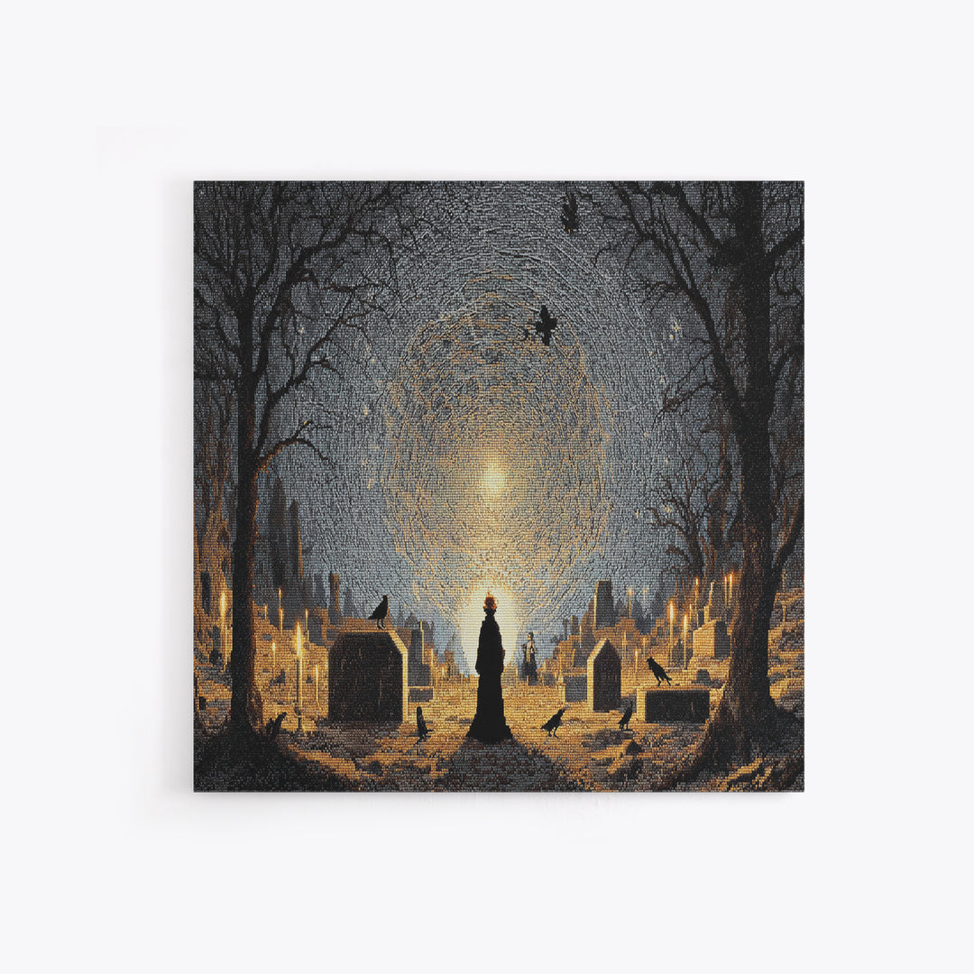 The Spider Sewing Circle, Romantic Gothic Landscape, Landscape Wall Art, Dark Halloween Decor, Canvas Print, Halloween Wall Art