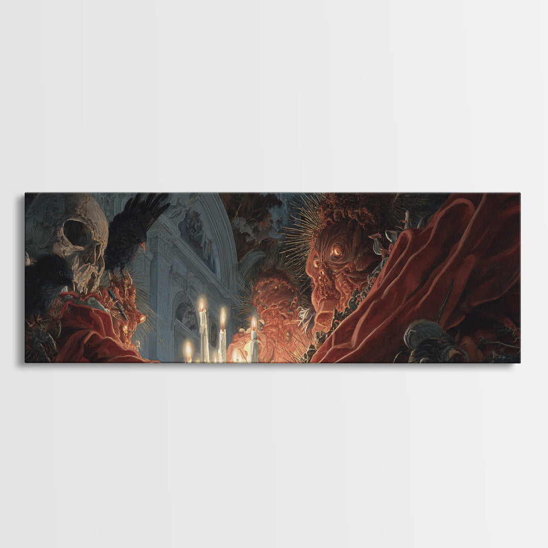 The Spider Sewing Circle, Apocalyptic Romantic Art, Extra Wide Wall Art, Macabre Wall Art, Canvas Print, Halloween Wall Art