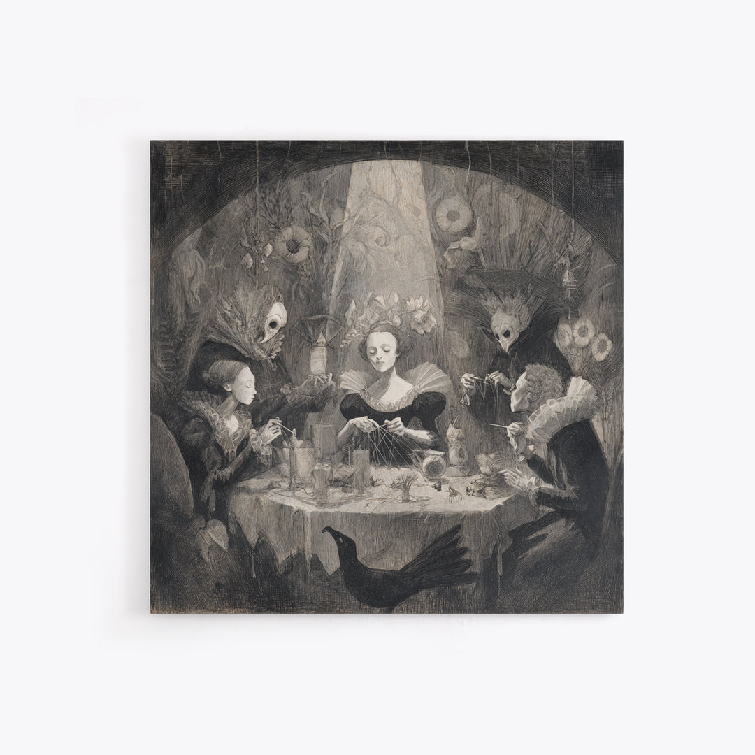 The Spider Sewing Circle, Symbolist Dream Art, Square Wall Art, Gothic Horror Wall Art, Framed Canvas Print, Halloween Wall Art