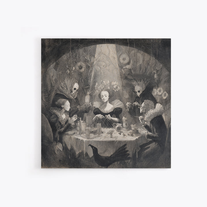 The Spider Sewing Circle, Symbolist Dream Art, Square Wall Art, Gothic Horror Wall Art, Framed Canvas Print, Halloween Wall Art