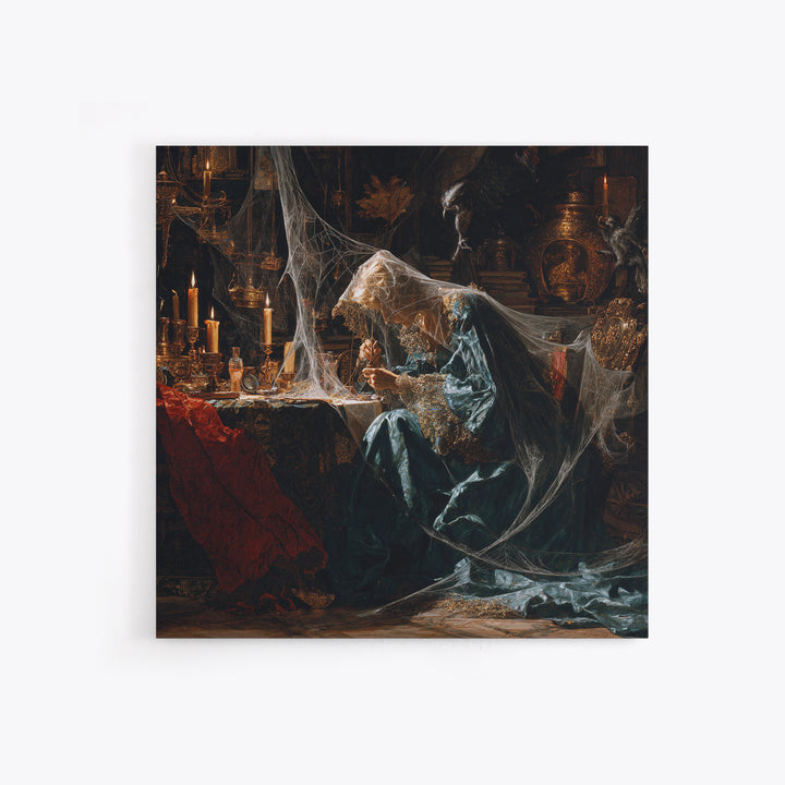 The Spider Sewing Circle, Ornate Symbolist Art, Square Wall Art, Dark Fantasy Wall Art, Framed Canvas Print, Halloween Wall Art