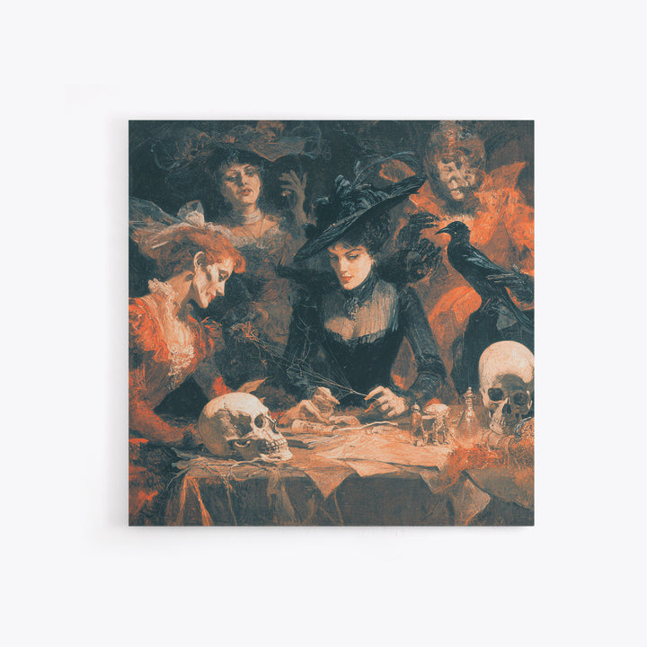 The Spider Sewing Circle, Decadent Gothic Art, Square Wall Art, Dark Halloween Decor, Canvas Print, Halloween Wall Art