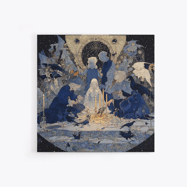The Spider Sewing Circle, Symbolist Death Art, Square Wall Art, Gothic Horror Wall Art, Framed Canvas Print, Halloween Wall Art